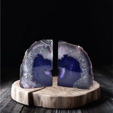 Natural Agate Purple Pair Bookends – Microcrystalline Premium Agate Geode picture