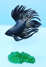 Stasto Betta Black Crowntail Tail Siamese Fighting Fish figure US seller New NIP picture