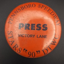 Vintage Pennsboro Speedway Press Pinback Button 1990 Racing Media Pass picture