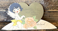 Antique The Buzza Company Engagement Place Card Cupid Ephemera Heart Love picture