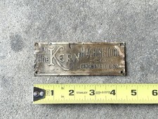 Antique The Kern Machine Tool Company Brass Tag Plaque Lathe Drill Drilling picture