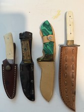 Lot of 4 Vintage Fixed Blade Hunting Knives - all with holsters as pictured picture