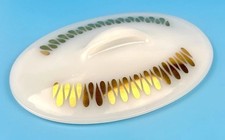 Vintage Glasbake “Gold Rain” Milk Glass Oval Casserole J-2275 Bakeware Lid ONLY picture