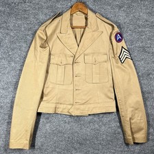 VINTAGE 40s WWII US Army 3rd Army Cotton Khaki Ike Jacket Cropped Twill Summer picture