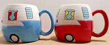 Happy Camper Ceramic Mug Cup Coffee Tea Set (2) Blue & Red Bass Pro Shops 16oz picture