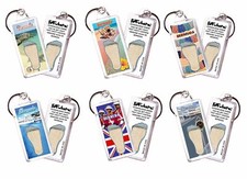 Bermuda FootWhere® Souvenir Keychains. 6 Piece Set. Made in USA picture