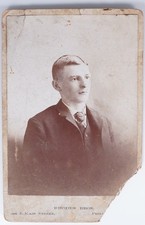Antique Cabinet Card Circa 1860s Rhodes Bros Young Man Three Piece Suit Tie Pin picture