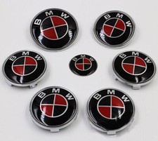 7X For B-M-W Black And Red HubCaps Steering Wheel Emblem Badge Set 82+82mm 68mm picture