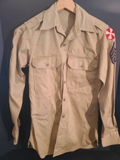 Vintage 1940s US Army World War II Era Military Khaki Uniform Shirt Size 14.x 33 picture