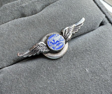 Vintage Sterling Silver Aircraft Ranger Engines Pegasus Wing Blue Enamel Pin picture