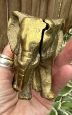 Vintage Solid Brass Elephant Coin Bank Two Piece Heavy Cast Metal Piggy Screw picture