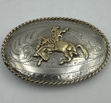 Vintage Tex Tan Bucking Bronco Sterling Silver Western Belt Buckle Yoakum Texas picture