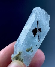 85 Cts Natural Aquamarine Crystal With Black Matrix From Pakistan picture