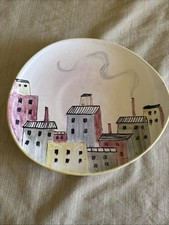 1950s Ulmer Keramik German Ceramic Plate Cityscape 9.5” Porsche 356 picture