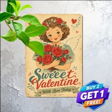 Pink Winged Heart Valentines Day Sign Sweet Romantic Living Metal Tin Plaque picture