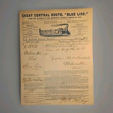 1867 Great Central Route Blue Line Railroad Bill Lading Tea Milwaukee Locomotive picture
