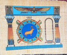 Egyptian Papyrus Signed ARIES Zodiac Calendar 17x13 Horoscope Astrology picture