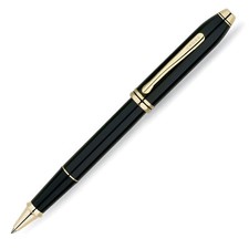 Cross Townsend Rollerball Pen in Black Lacquer with 24K Gold Trim - NEW picture