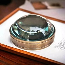 Vintage Style Brass Desk Magnifier – Heavy Glass Paperweight Lens picture