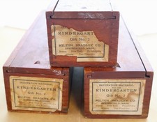 (3) Milton Bradley Co. Kindergarten Wood Occupation Material Boxes / Gift No. 2  picture