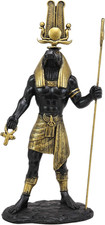 Ebros Black and Gold Egyptian Benevolent God Sobek with Crocodile Head Atef Crow picture