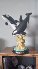 The Crosa Collection ~ Killer Whales Orca Whale Figurine Wood Base ~ picture