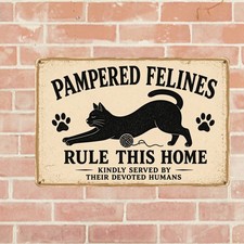 Spoiled Cats Live Here Sign Rustic Wood Style Metal Tin Wall Art 8x12 picture