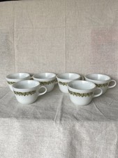 Vintage Pyrex Corelle Spring Blossom Green Cups Saucers Set 6 Crazy Daisy picture