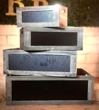 Set of 4 wooden rustic LARGE Gift Crates with Handles & Chalkboard  picture