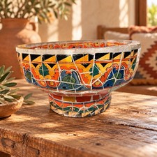 Vintage Mid Century Talavera Style Mosaic Tile Cement Pedestal Bowl Jardiniere picture