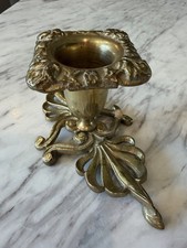 Vintage Ornate Brass Candle Holder Floral Rococo Baroque Scroll Leaf Decor 6.25” picture
