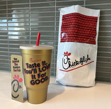 RARE Chick-fil-A Gold Promo Tumbler Cup w/ Lid  + (USED PROMO CARD) picture