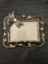 Vtg Ashleigh Manor DRAGONFLY FRAME Jeweled Pewter & Enamel picture