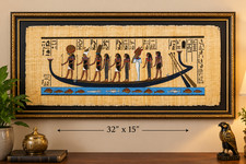 Large Egyptian Papyrus Painting 32x15 King Pharaoh Art Signed.No Frame picture