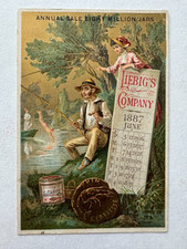 Vintage Victorian Trade Card Liebig Extract June 1887 Calendar fishing man women picture