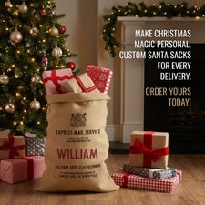 Harrow & Green USA Santa Sacks MEDIUM Burlap Personalized By US, shipped to You picture