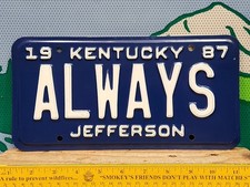 1987 Kentucky Vanity License Plate ALWAYS Forever Love All The Time White Blue picture