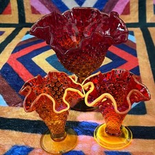 Lot of 3 Vintage Amberina Hobnail Glass Bud Vases 4