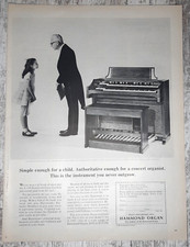 1965 Hammond Organ Vintage Print Ad Music Home Little Girl Dress Man Tuxedo B&W picture