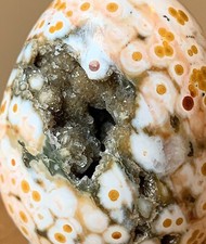 Gorgeous Ocean Sea Jasper Egg With Green Crystal Druzy Vugs 40mm picture