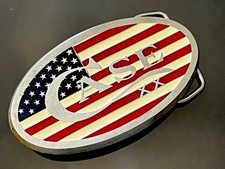 Rare Case XX 2002 Red,White,Blue Stars and Stripes Pewter Belt Buckle/ USA NEW picture