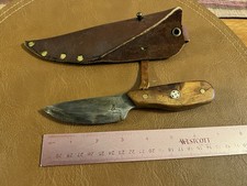 Cable Damascus Hunter Knife With Sheath Blacksmith Hand Forged picture