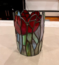 Exquisite MEYDA Vintage 90s Tiffany STYLE Tulips Glass Tealight Votive Holder picture
