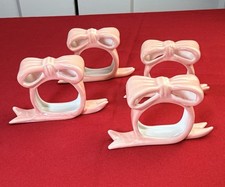 Vtg Mid Century Pink Bow Fine Bone China Napkin Rings Set 4 Ribbon MCM 1950s picture