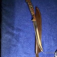 Fillet Knife Custom W/ Leather Sheath Wood Handle Full Tang picture