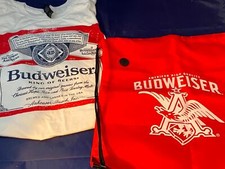 Budweiser Beer Rare Promo T-Shirt & Drawstring Bag Backpack Sz XL White Red New picture