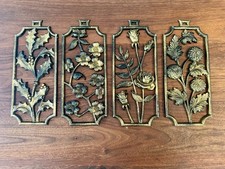 Vintage 1960's Sexton Set MCM 4 Four Seasons Floral Metal Wall Plaques 12” x 5” picture