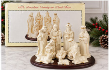 International Bazaar 10 Pcs Nativity Ivory Gold Porcelain w/ Wood Base and Box picture