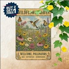 Pollinator Friendly Wildlife Garden Sign Retro Botanical Outdoor Plaque picture