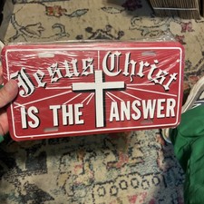 Red Metal- Jesus Christ Is The Answer with Cross -Collectible Tag license plate picture